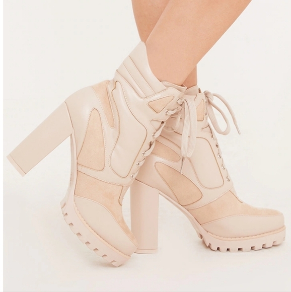 PRETTYLITTLERHING Melora Beige Lace up Heeles Booties size 8 M - Picture 2 of 14